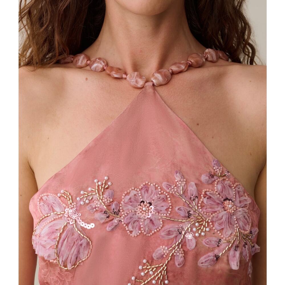 New $397 O.P.T Kayda Dress beaded floral Calida sz 4 - Picture 2 of 8